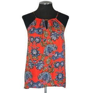Collective Concepts Women's Red Floral Keyhole Halter Neck Tank Top Size Large